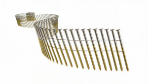 Uniformly collated coil nails showing consistent spacing and alignment for export-quality manufacturing
